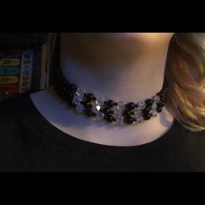 6/$25 Vintage Black & clear beaded choker
